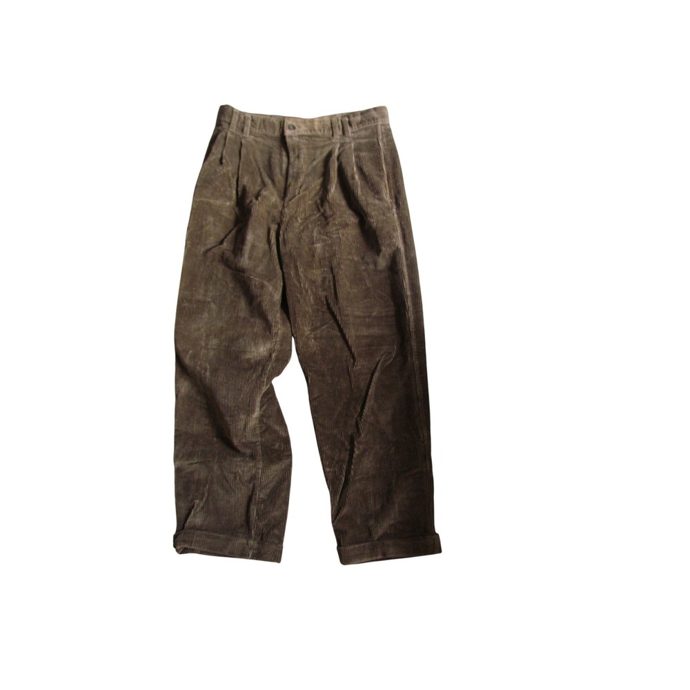 Chaps Ralph Lauren Corduroy Pants 34x28 Brown Pleated Cuffed Heritage Trousers